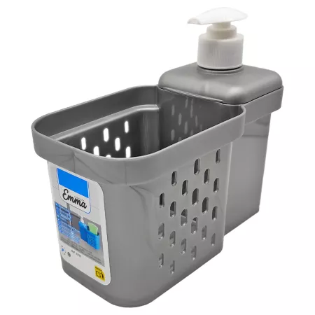 Estropajero con dispensador de jabón plástico plata fácil de limpiar