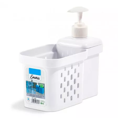 Estropajero con dispensador de jabón plástico blanco fácil de limpiar