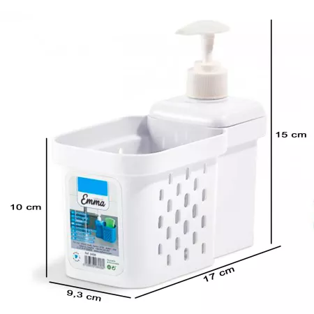 Estropajero con dispensador de jabón plástico blanco fácil de limpiar