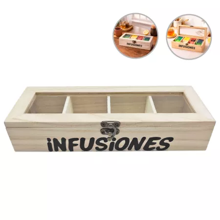 Caja de Madera Natural para Infusiones, Duradera y Elegante