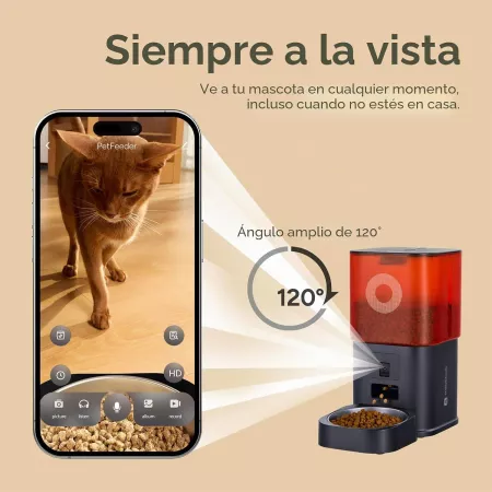 Comedero Automático 6L con Cámara WiFi para Gatos y Perros Blanco