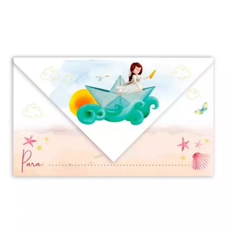 Tarjetas Primera Comunión Niña Pack 10 Diseño Barco Papel Tarjetas Primera Comunión Niña Pack 10 Diseño Barco Papel