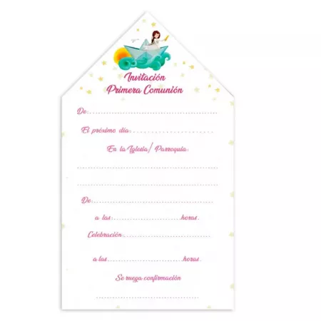 Tarjetas Primera Comunión Niña Pack 10 Diseño Barco Papel Tarjetas Primera Comunión Niña Pack 10 Diseño Barco Papel
