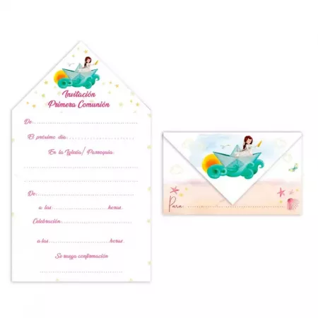 Tarjetas Primera Comunión Niña Pack 10 Diseño Barco Papel Tarjetas Primera Comunión Niña Pack 10 Diseño Barco Papel