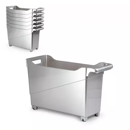 Cesta con ruedas resistente plata | Práctica para hogar y oficina Cesta con ruedas resistente plata | Práctica para hogar y oficina