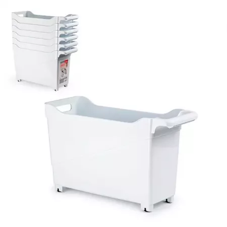 Cesta con ruedas 29x17x45 cm blanca, resistente y práctica Cesta con ruedas 29x17x45 cm blanca, resistente y práctica
