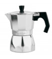 Cafetera de aluminio italiana de 16 cm de alto y 10 cm de diámetro y con capacidad para 6 tazas. Recipiente para hacer cafe con capacidad de 6 tazas y de aluminio.