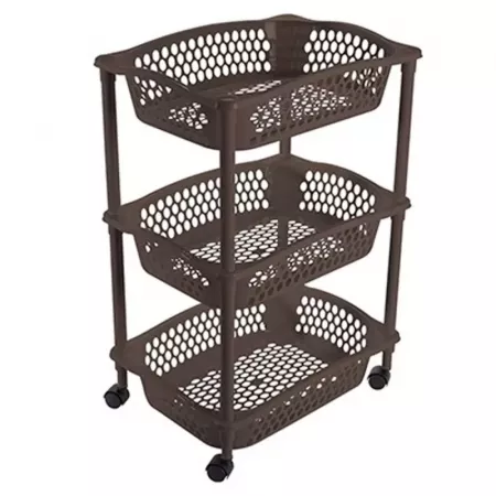 Carrito Verdulero Multiusos con Ruedas y 3 Estantes Marrón Carrito Verdulero Multiusos con Ruedas y 3 Estantes Marrón