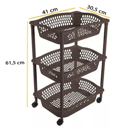Carrito Verdulero Multiusos con Ruedas y 3 Estantes Marrón Carrito Verdulero Multiusos con Ruedas y 3 Estantes Marrón