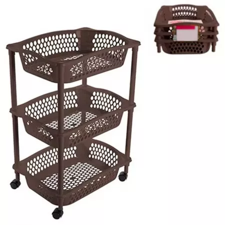 Carrito Verdulero Multiusos con Ruedas y 3 Estantes Marrón Carrito Verdulero Multiusos con Ruedas y 3 Estantes Marrón