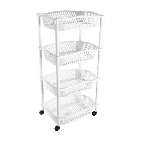 Carrito Verdulero Multiuso 4 Cestas con Ruedas Blanco Carrito Verdulero Multiuso 4 Cestas con Ruedas Blanco