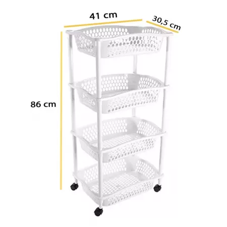 Carrito Verdulero Multiuso 4 Cestas con Ruedas Blanco Carrito Verdulero Multiuso 4 Cestas con Ruedas Blanco