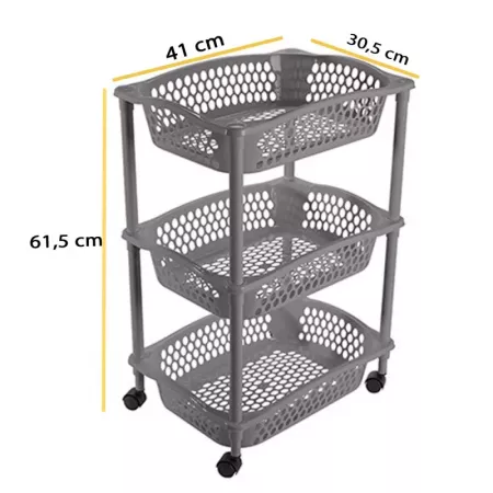 Carrito Verdulero 3 Cestas Gris con Ruedas - Resistente y Práctico Carrito Verdulero 3 Cestas Gris con Ruedas - Resistente y Práctico