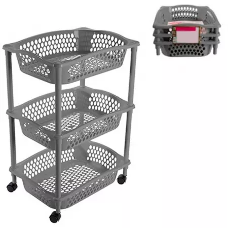 Carrito Verdulero 3 Cestas Gris con Ruedas - Resistente y Práctico Carrito Verdulero 3 Cestas Gris con Ruedas - Resistente y Práctico