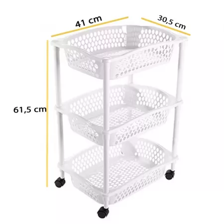Carrito Verdulero Blanco 3 Estantes con Ruedas Resistente Carrito Verdulero Blanco 3 Estantes con Ruedas Resistente