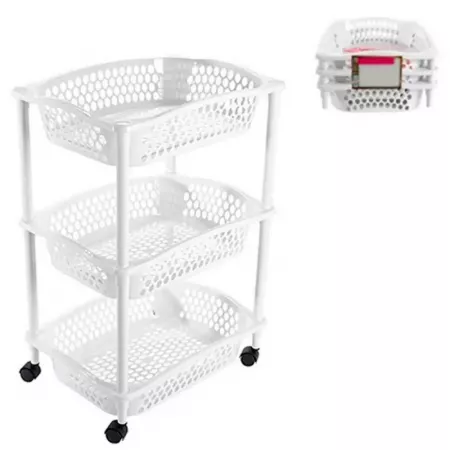Carrito Verdulero Blanco 3 Estantes con Ruedas Resistente Carrito Verdulero Blanco 3 Estantes con Ruedas Resistente