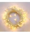 Tradineur - Tira de 50 luces navideñas LEDs a pilas (no incluidas) - Cableado blanco - Apto solo para interior y exterior - Función de luz fija e intermitente - 4 Metros - Color Luz Cálida