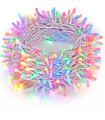 Tradineur - Tira de 50 luces LEDs a pilas (no incluidas) - Cableado blanco - Apto solo para interior y exterior - Función de luz fija e intermitente - 4 Metros - Multicolor