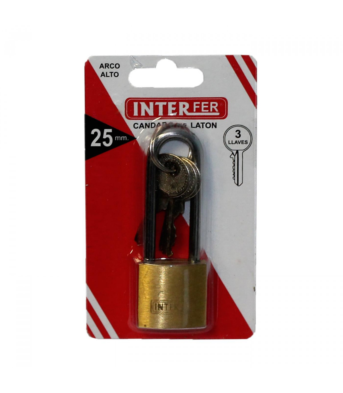 Interfer - Candado de latón, arco alto endurecido de acero, 25 mm, con 3  llaves para equipaje, taquillas de gimnasio, caja herra