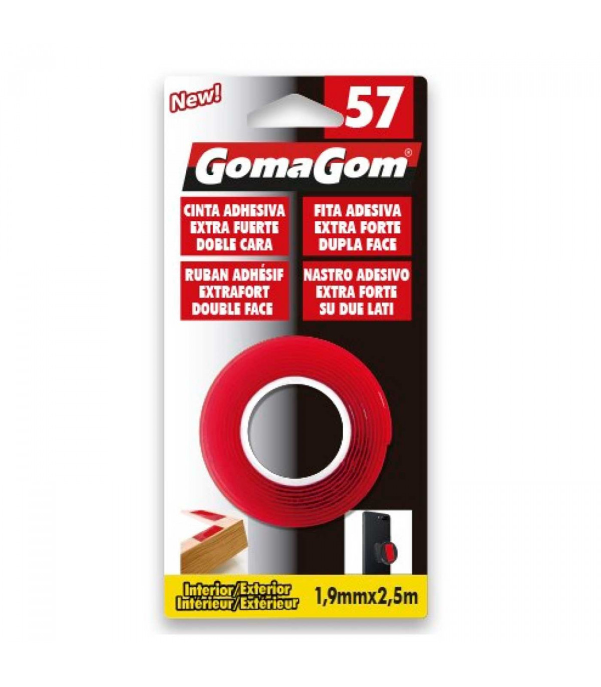 Gomagom - Cinta adhesiva doble cara extra fuerte fácil y segura, perfecto  para madera paredes vidrio y metal, fijación extra fue