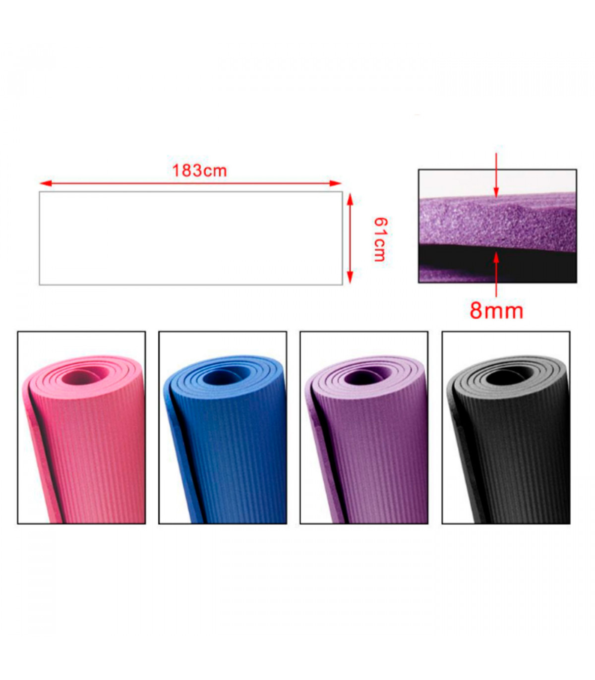 Esterilla para yoga de 183x61 cm, 8 mm de grosor. Plancha especial deporte  en casa. Alfombra de ejercicios (Color surtido)