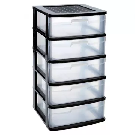 Cajonera Sena 5 cajones negra y transparente, gran capacidad Cajonera Sena 5 cajones negra y transparente, gran capacidad