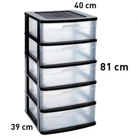 Cajonera Sena 5 cajones negra y transparente, gran capacidad Cajonera Sena 5 cajones negra y transparente, gran capacidad