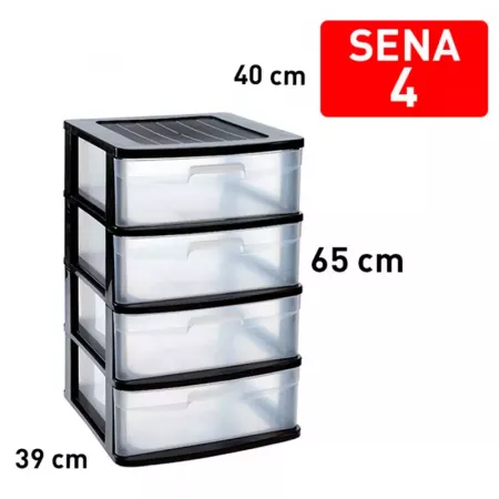 Cajonera Sena 4 Cajones Plástico Resistente Negro y Transparente Cajonera Sena 4 Cajones Plástico Resistente Negro y Transparente