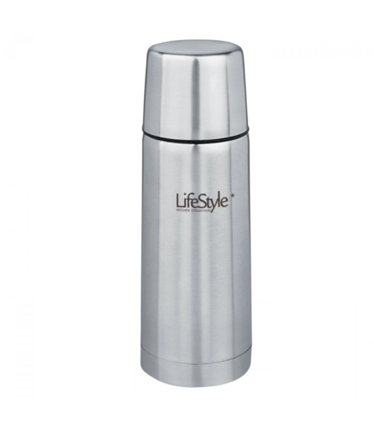 LifeStyle - Termo para líquidos y bebidas, acero inoxidable, 350 ml,  botella térmica con tapón-vaso, cierre a presión 25 x 8 cm