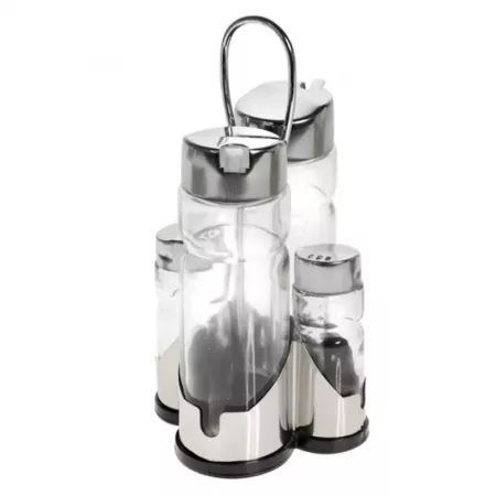 Set Aceitera Vinagrera y Salero Pimentero con Soporte Negro Set Aceitera Vinagrera y Salero Pimentero con Soporte Negro