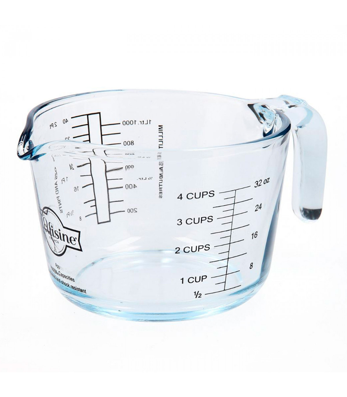 Jarra medidora de vidrio de 15,5 x 10,7 x 21 cm con capacidad de 1 litro.  Recipiente para medir, especial para labores de cocina