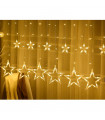 Tradineur - Cortina de luces LED con estrellas, guirnalda luminosa para interior, 9W, incluye mando regulador, Navidad, ventana, pared, escaparate, bodas, fiestas (138 luces, luz cálida)