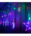 Tradineur - Cortina de luz con estrellas, LED, guirnalda luminosa para interior, 9W, incluye mando regulador, Navidad, ventana, pared, escaparate, bodas, fiestas (138 luces, luz multicolor)