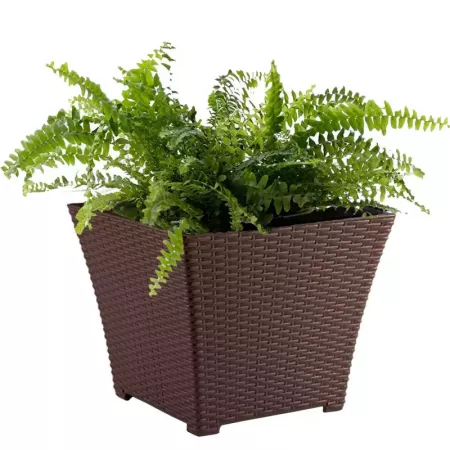 Maceta Cuadrada Rattan Plástico 30,5cm Marrón Wengué Maceta Cuadrada Rattan Plástico 30,5cm Marrón Wengué