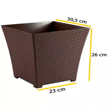 Maceta Cuadrada Rattan Plástico 30,5cm Marrón Wengué Maceta Cuadrada Rattan Plástico 30,5cm Marrón Wengué