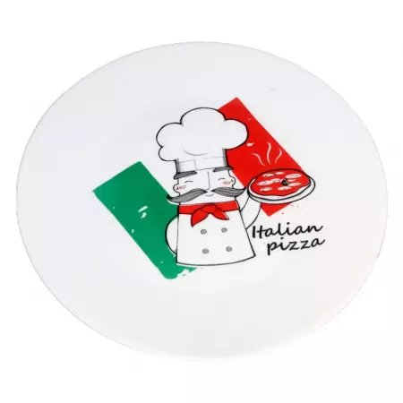 Plato Pizza 33 cm Vidrio Opal Blanco Corazón Italiano Plato Pizza 33 cm Vidrio Opal Blanco Corazón Italiano