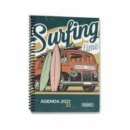 Agenda escolar surfing time 2021/2022 de tapa dura, diseño playa surtido, 8º, 15 x 13 x 2 cm