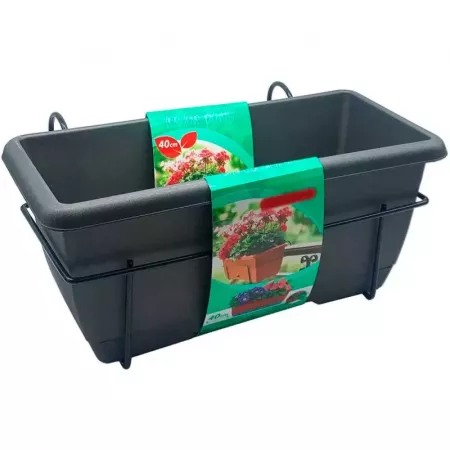 Jardinera con Soporte Metálico para Barandilla 8L Gris Jardinera con Soporte Metálico para Barandilla 8L Gris