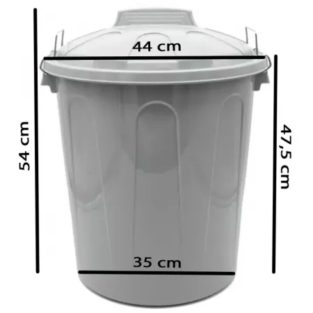 Cubo de basura 51L gris resistente con asas y cierres metálicos Cubo de basura 51L gris resistente con asas y cierres metálicos
