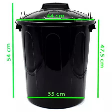 Cubo de basura 51L negro resistente con asas y cierres metálicos Cubo de basura 51L negro resistente con asas y cierres metálicos