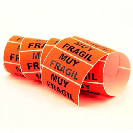 Rollo 200 Etiquetas "Muy Frágil" Naranja 100x40 mm Alta Adherencia Rollo 200 Etiquetas "Muy Frágil" Naranja 100x40 mm Alta Adherencia