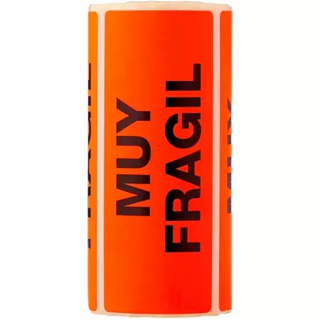 Rollo 200 Etiquetas "Muy Frágil" Naranja 100x40 mm Alta Adherencia Rollo 200 Etiquetas "Muy Frágil" Naranja 100x40 mm Alta Adherencia