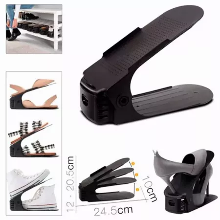 Organizador de Calzado Ajustable 2 Niveles Antideslizante Negro Organizador de Calzado Ajustable 2 Niveles Antideslizante Negro