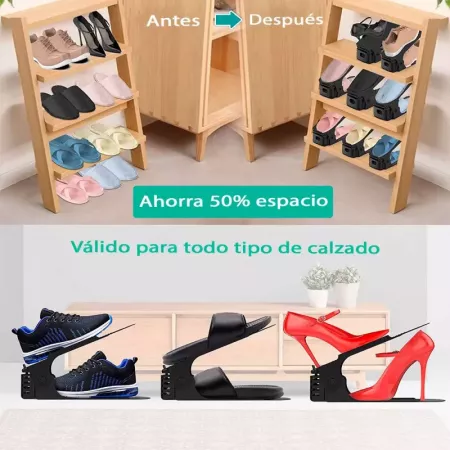 Organizador de Calzado Ajustable 2 Niveles Antideslizante Negro Organizador de Calzado Ajustable 2 Niveles Antideslizante Negro