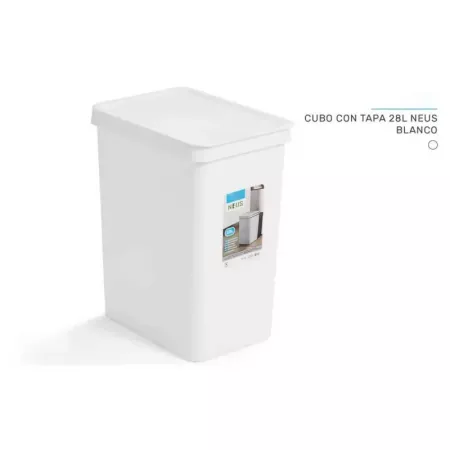 Cubo de basura blanco 28L resistente y ligero con tapa Cubo de basura blanco 28L resistente y ligero con tapa