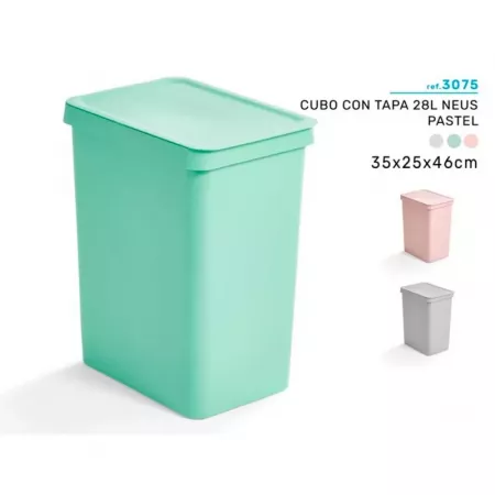 Cubo de basura 28L pastel, resistente y práctico con tapa Cubo de basura 28L pastel, resistente y práctico con tapa