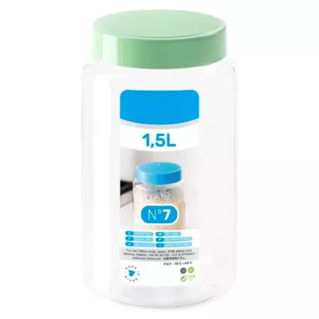 Tarro plástico 1,5L con tapa transparente, ideal alimentos Tarro plástico 1,5L con tapa transparente, ideal alimentos