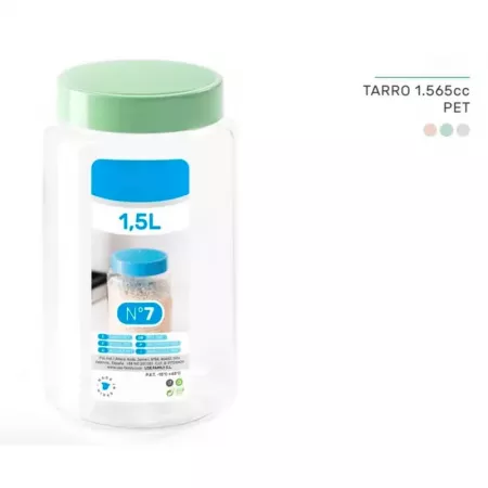 Tarro plástico 1,5L con tapa transparente, ideal alimentos Tarro plástico 1,5L con tapa transparente, ideal alimentos