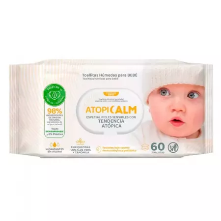 Toallitas Húmedas Bebé Aloe y Camomila, 60 uds, Sin Alcohol Toallitas Húmedas Bebé Aloe y Camomila, 60 uds, Sin Alcohol