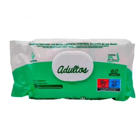 Toallitas Húmedas Adultos XXL 60 uds con Aloe y Camomila Toallitas Húmedas Adultos XXL 60 uds con Aloe y Camomila